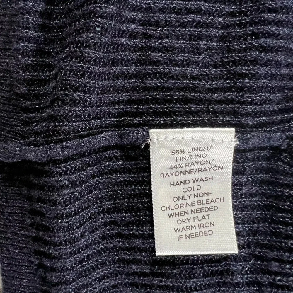 Loft Sweater Womens Size M Blue Linen Open Front Minimalist Draped Waterfall‎